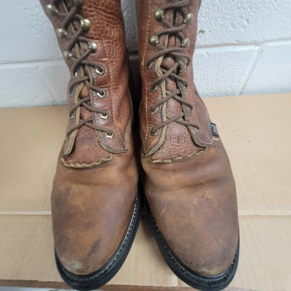 Justin Workboots Mens 10 EE Brown Leather Lace Up Double Comfort 762 USA Made